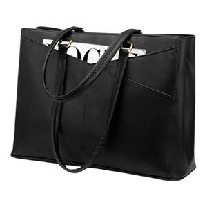 LOVEVOOK Black Laptop Tote Bag for Women 15.6 Inch Waterproof